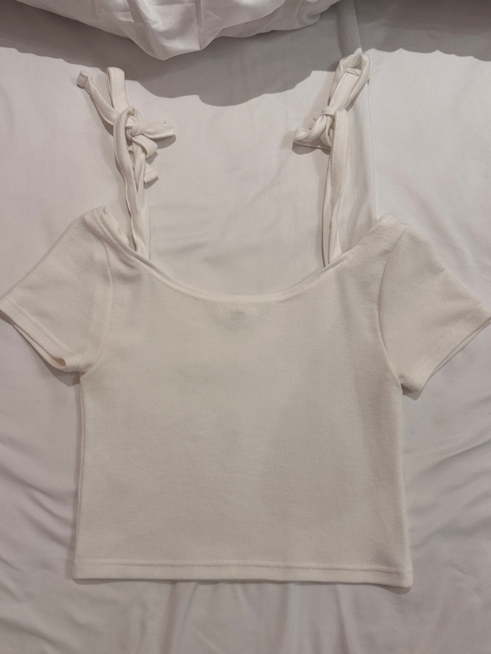 Tie-Strap White Off-Shoulder Crop Top